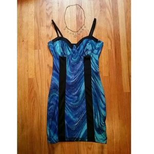 Blue & black bodycon dress