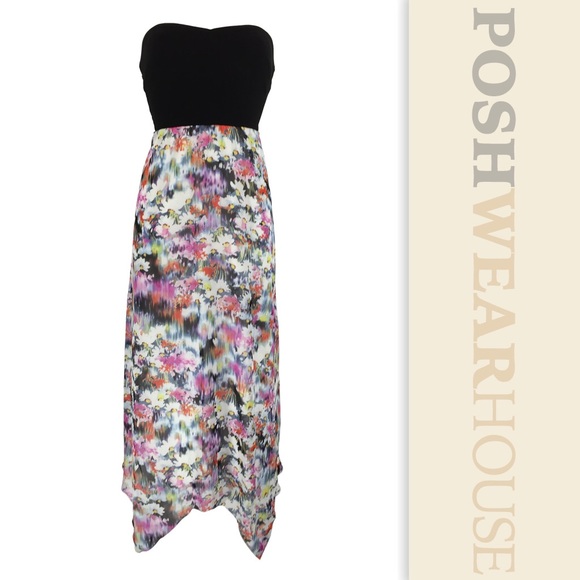 Enfocus Stidio Dresses & Skirts - Black & Floral Handkerchief Hem Midi Dress