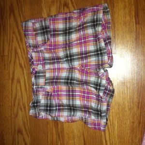 Plaid brown orange pink and grey shorts 14 kids