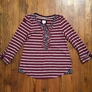 Postmark Ruffled Striped Henley Top