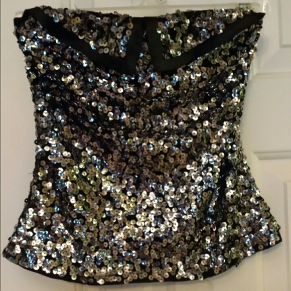 Strapless Top- Black with silver sequence. Worn