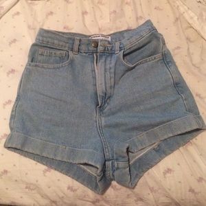 American Apparel light wash high waisted shorts