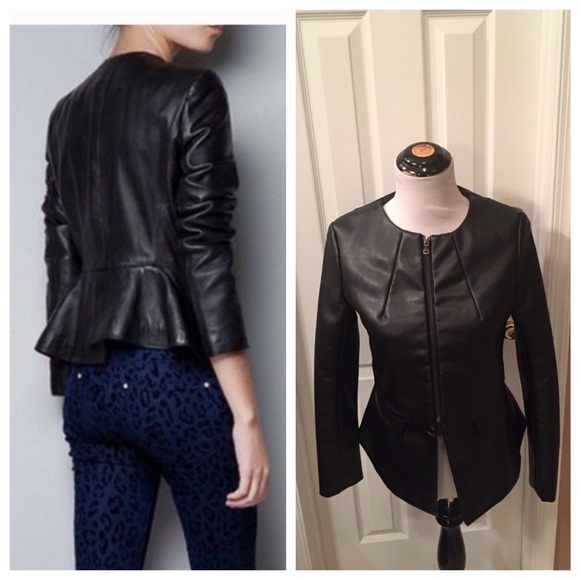 Hadduoyi Jackets & Blazers - Faux leather peplum jacket