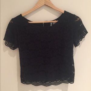 Black lace crop top