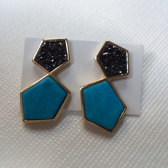 Druze stones and turquoise gold plated earrings - Picture 1 of 4