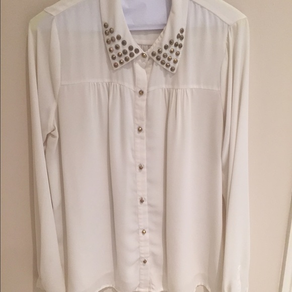 Collared, button down, off white, long sleeves