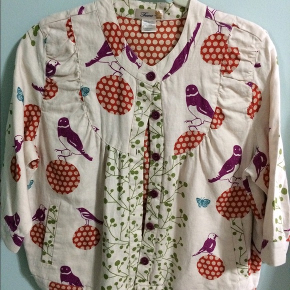 Unique short jacket, bird print, Theme print