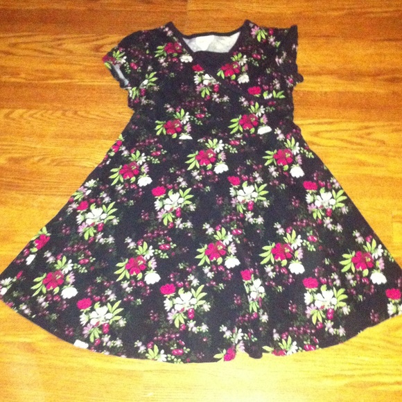 Black pink white green and red dress