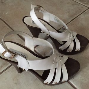 Wooden White Strapped Summer Heels