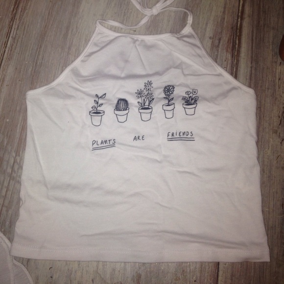 White halter crop top "Plants are friends"