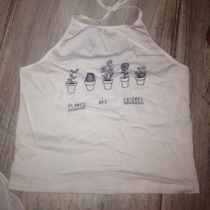 White halter crop top "Plants are friends"