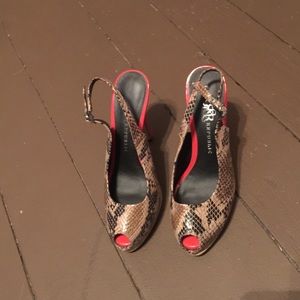 Red & faux snake skin heels