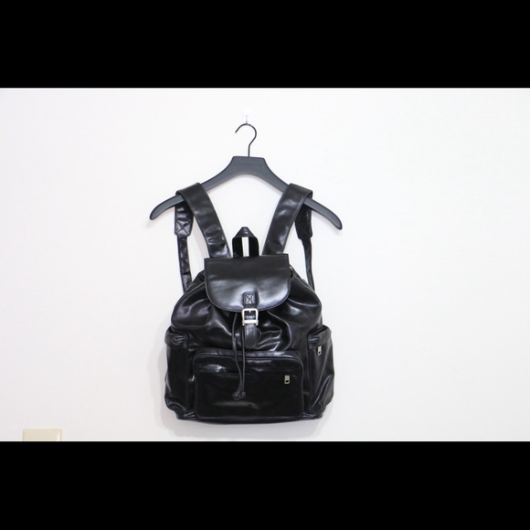 Vintage real leather black backpack