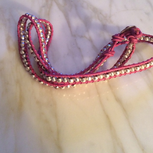 Hot Pink Leather/metal multi functional bracelet