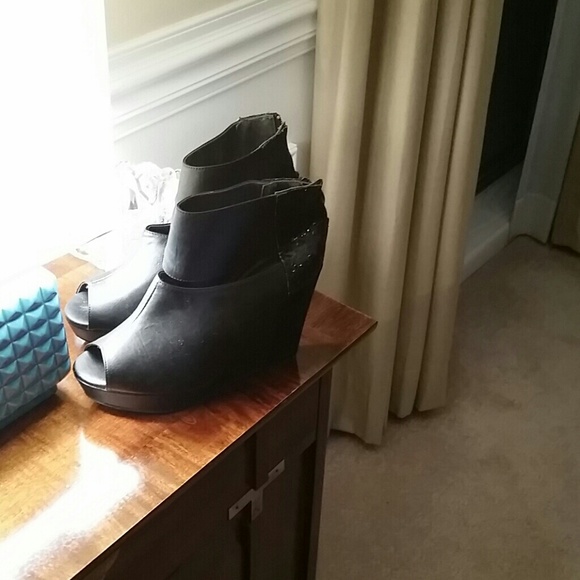 Black Sequined Wedge Booties