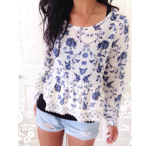 Tops - Blue Lace & Ruffle Top