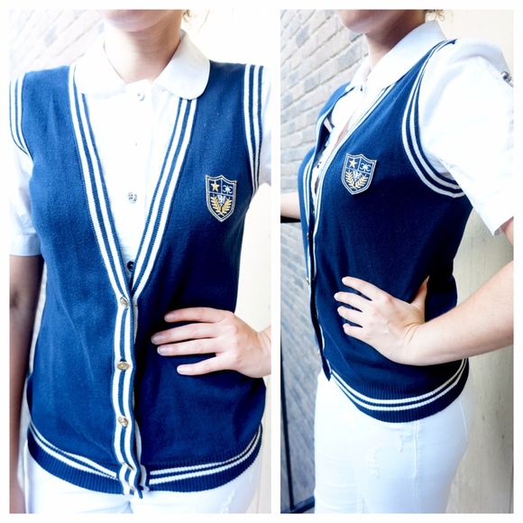 Navy Blue Preppy Vest - Picture 2 of 4