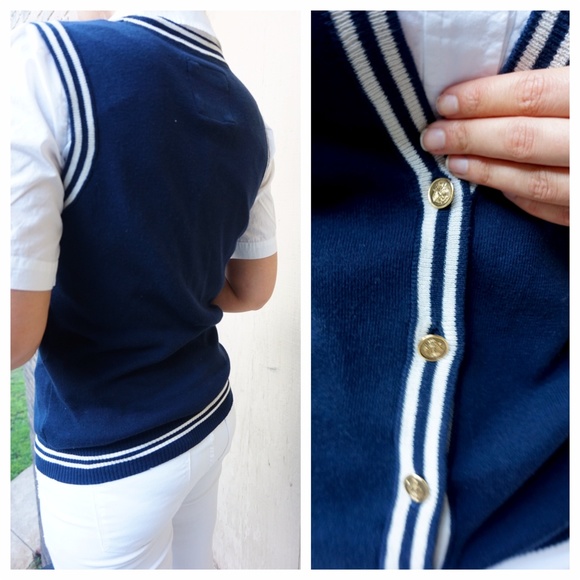 Navy Blue Preppy Vest - Picture 3 of 4
