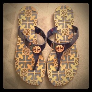 Blue and gold sandals