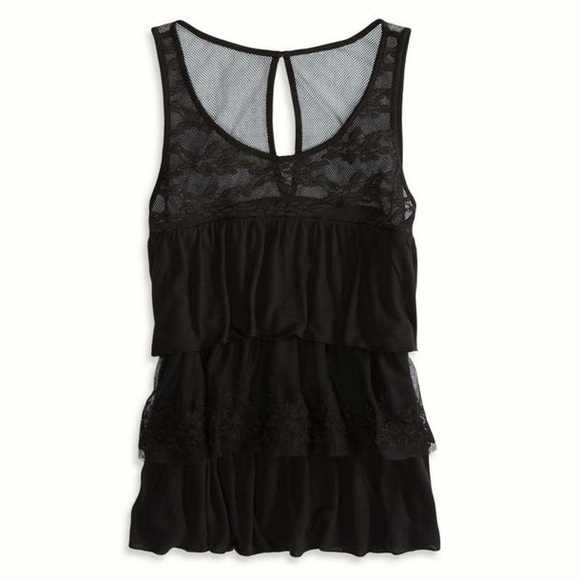 AE Tiered Black Lace Tank