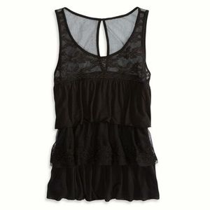 AE Tiered Black Lace Tank