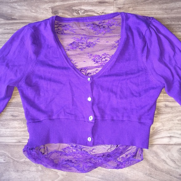 Purple sweater with a lace back, size small.