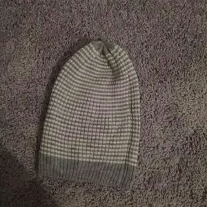 Grey and cream striped beanie