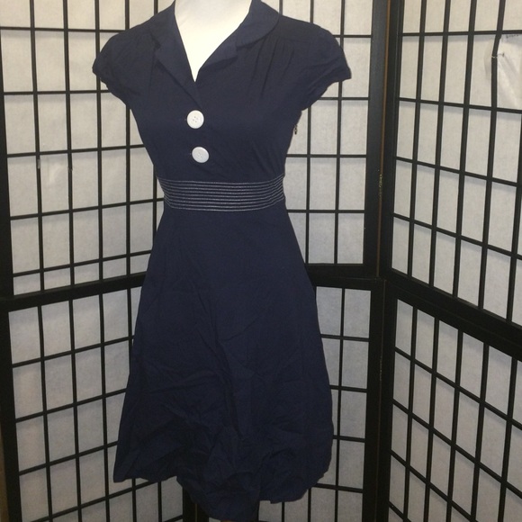 DRESS NAVY BLUE W WHITE ANCHOR BUTTONS SZ 7