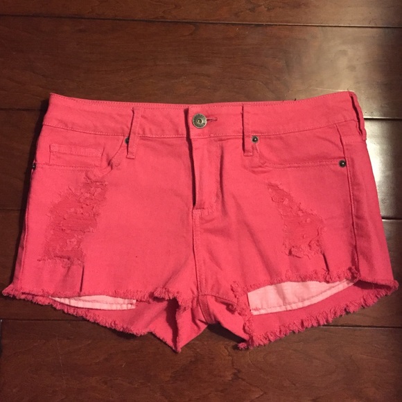Pink Distressed Bullhead Shorts