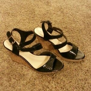 Black wedge sandals