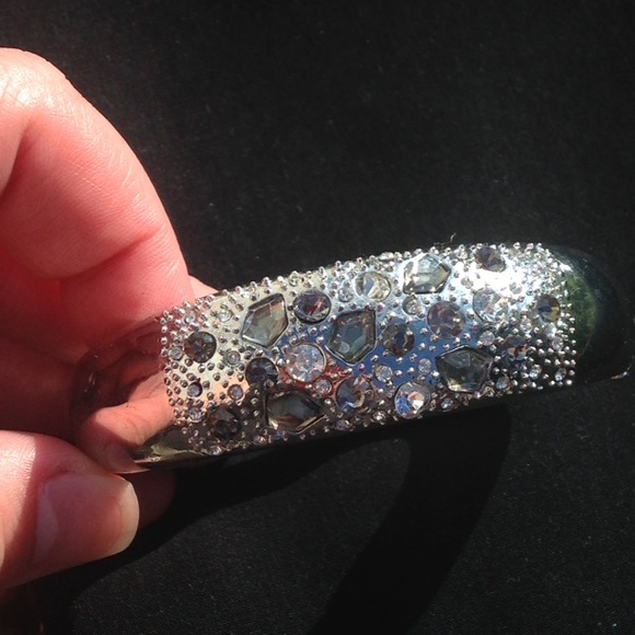 Awesome glitzy silver jeweled clamper bracelet