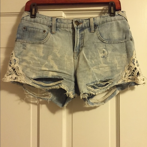 Free people distressed acid wash shorts