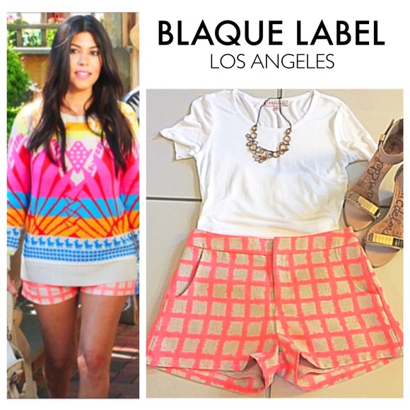 Blaque Label Pants - 🆕 Blaque Label Tan & Neon Pink Patterned Shorts