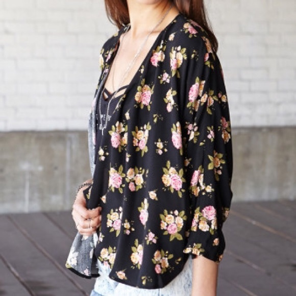 Dolman sleeve floral kimono - Picture 2 of 2