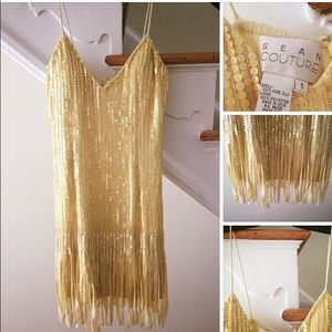 Sean Couture yellow sequin dress