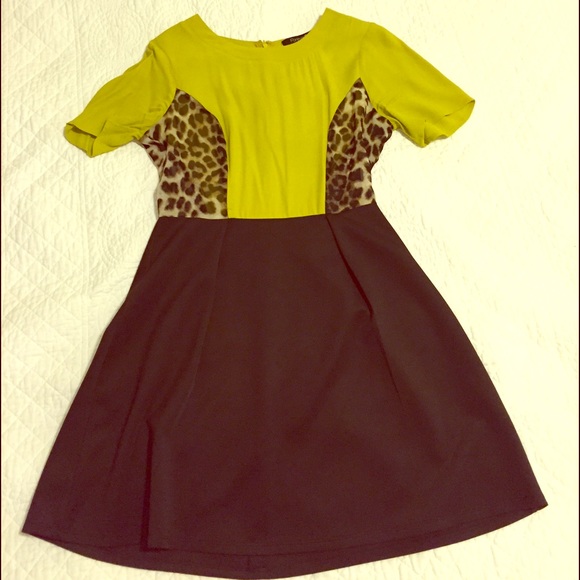 A super fun chartreuse and leopard dress