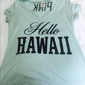 PINK Light Blue V Neck T Shirt