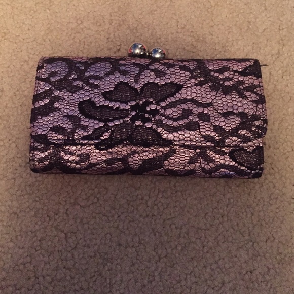 Pink and black lace wallet