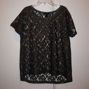 See-through Floral Green Top
