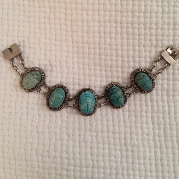 Vintage blue scarab silver bracelet