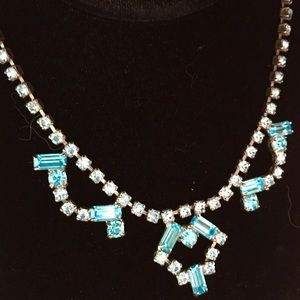 Vintage Turquoise Blue Rhinestone Necklace