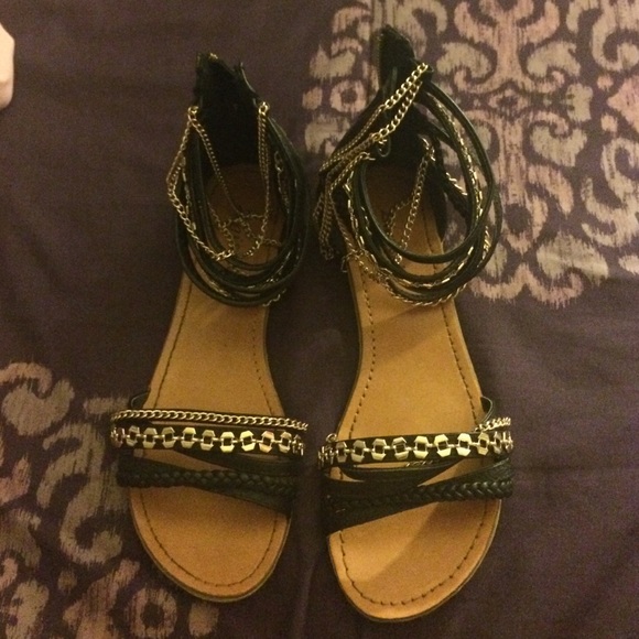 Black and gold flats