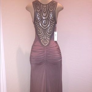 NWT Sky Long  Taupe Dress with side slits.