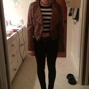 brown leather jacket