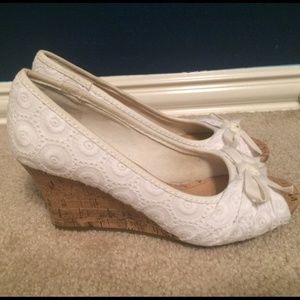 White, detailed wedges from Famous Footwear