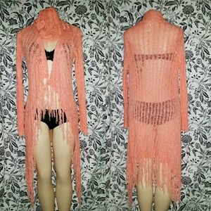 Long cardigan with hoodie