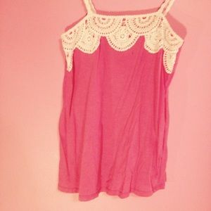 solid pink top with lace boarder and straps