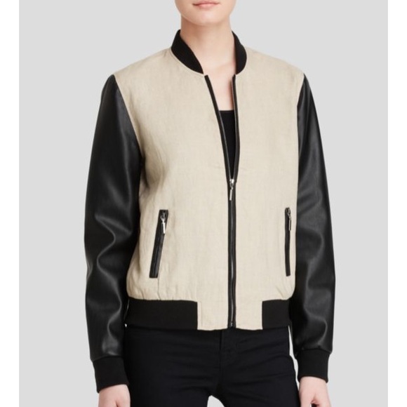 AQUA JACKET - faux leather & linen bomber