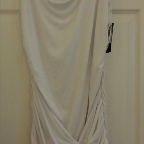 White knit t-shirt ruched mini dress