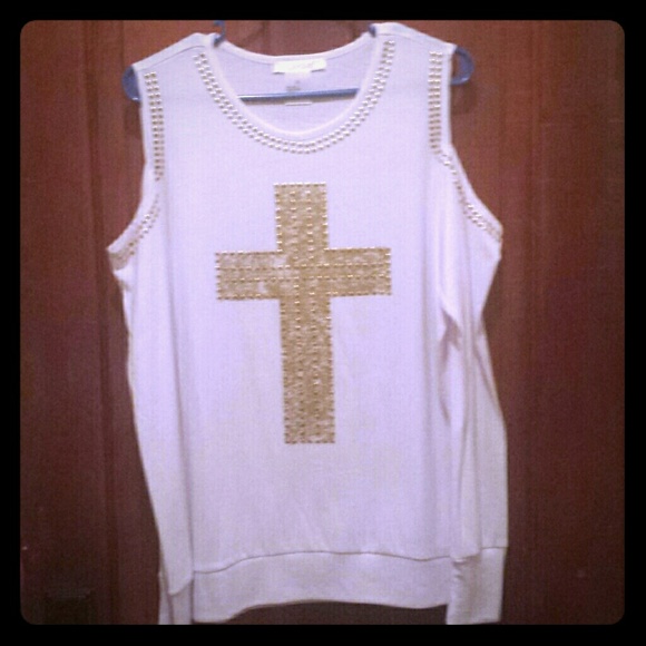 White Gold Cross Beveled Blouse